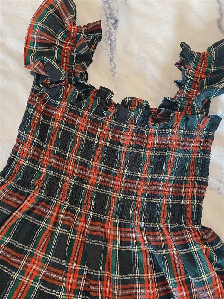 Women Sleeveless Dress Summer Casual Plaid Print Ruffled A-Line Party Dress for Beach Club Y2K Holiday Streetwear