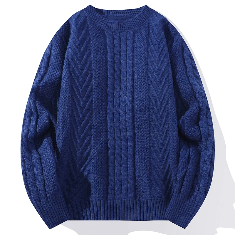 2023 Autumn Winter Knitted Men\'s Casual Sweater High Quality Round Neck Twists Weaving Pink Pullover Men Fashion Warm Sweater