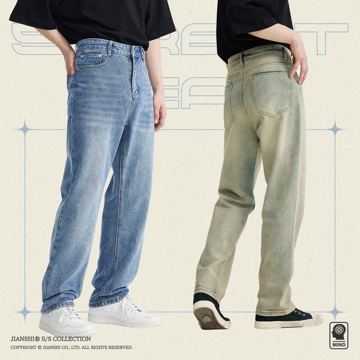 BONXUY Korean version of the mid-waist Slim casual jeans men's trend versatile retro old small straight casual pants