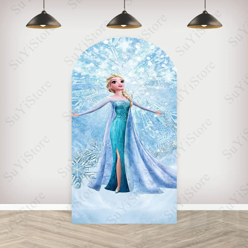 Telón de fondo de fotografía con arco de Elsa de Frozen, decoración de fiesta de cumpleaños de princesa Disney, pared de poliéster, accesorios para fotomatón