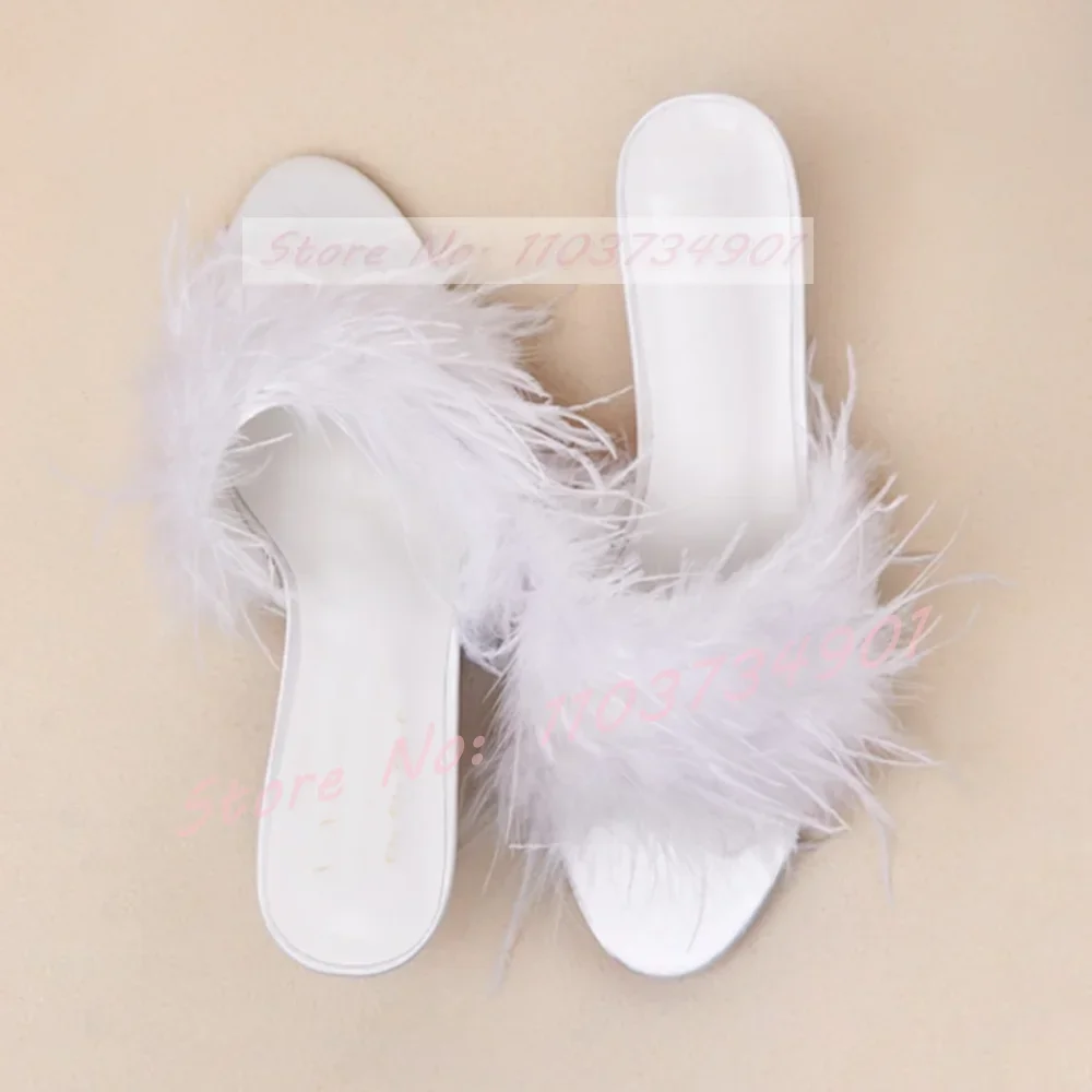 Pink Feather High Heels Slippers Female Sweet Casual Open Toe Patent Leather Shoes Women Elegant Luxury Party Outdoor Slippers - view 4
