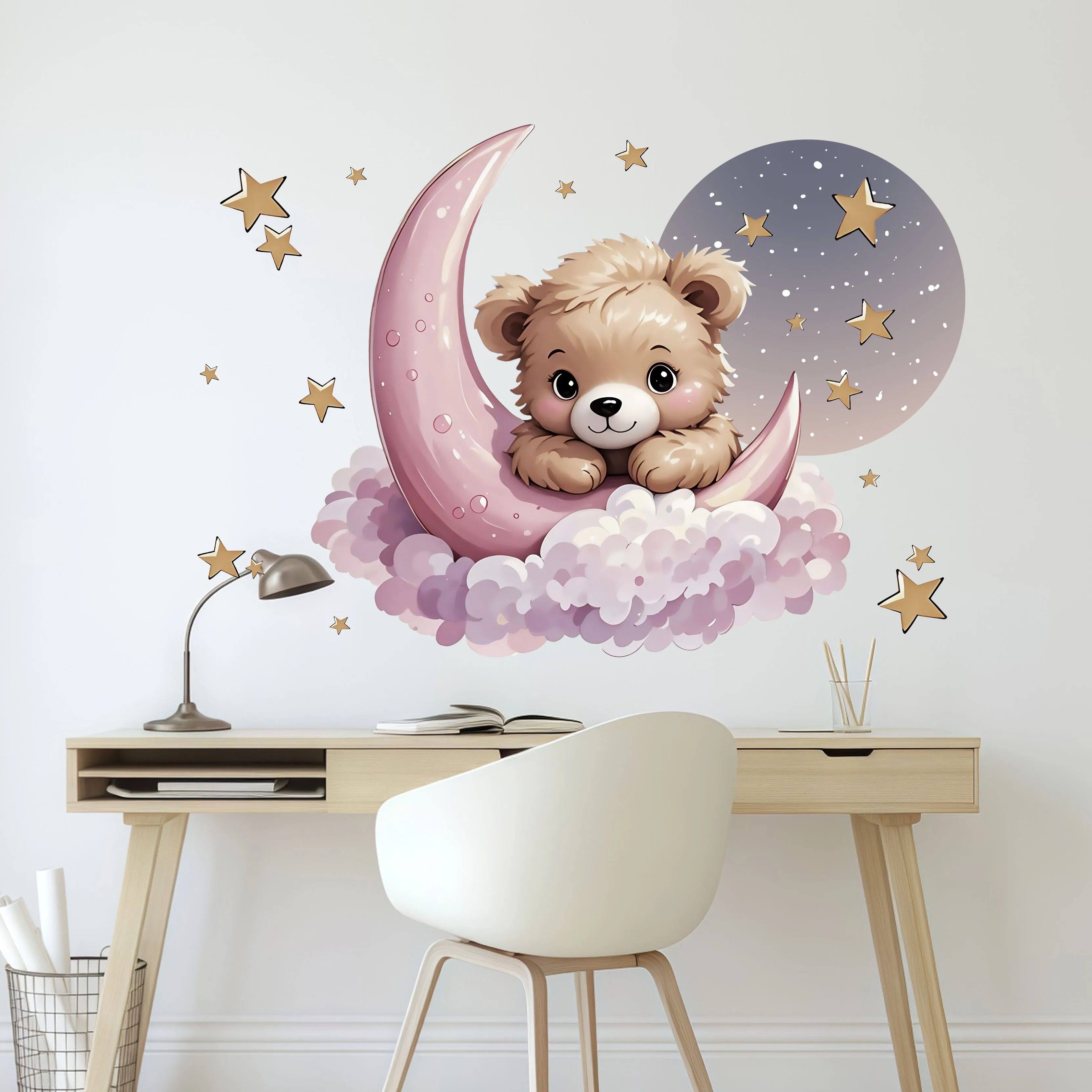 جديد وصول الدب ستار القمر ليلة جدار الشارات غرفة نوم ملصقات ديكور المنزل غرفة جدار الفن ورق حائط دافئ