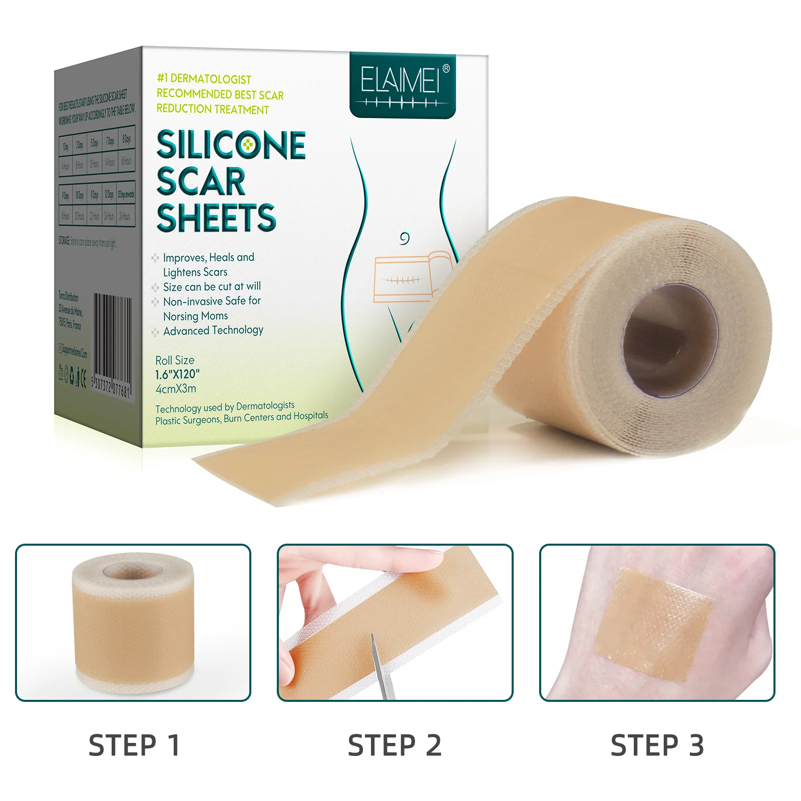 ELAIMEI Scar Patch Widened Self-adhesive Silicone Gel Scar Patch Invisible Patch C-section Scar Stretch Mark Repair 3 Meters