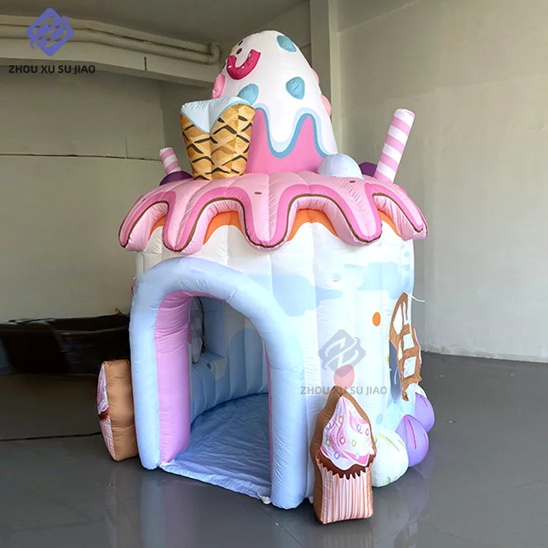 Casa gonfiabile gigante in colore gelato Casa a cupola estiva Cartone animato Decorazione natalizia per eventi per bambini
