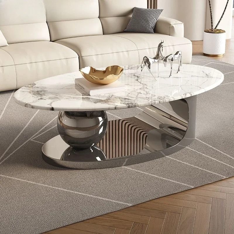 Modern Light Luxury Coffee Table Italian Designer Black Oval Coffee Table