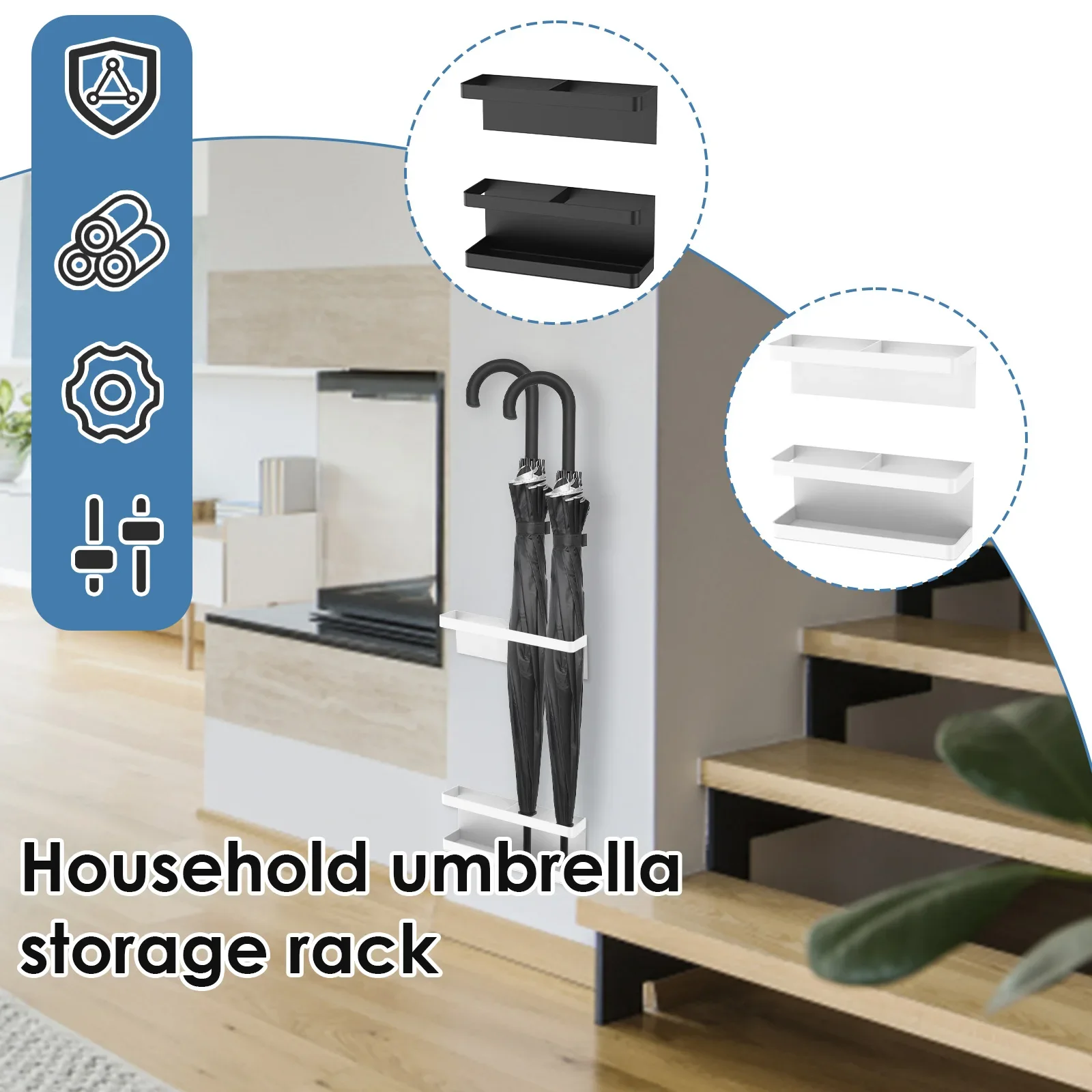 For Office Home Wall Mounted Umbrella Carbon Steel Stand Holder Adjustable Height Umbrella Storage Shelf Hanger Organizer