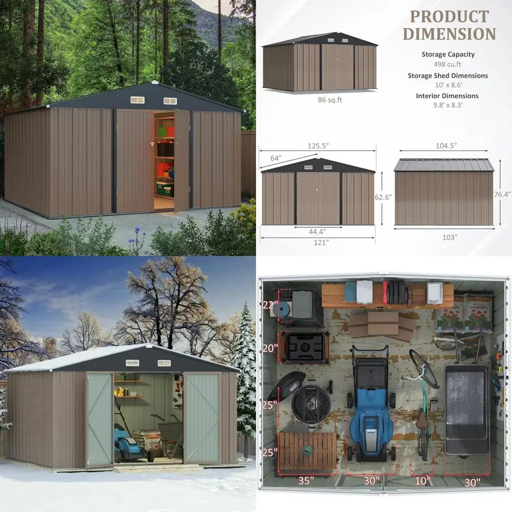 

Металлический навес для хранения на открытом воздухе 10x8 с запираемыми дверцами, ячейкой и навесом для инструментов для хранения в саду