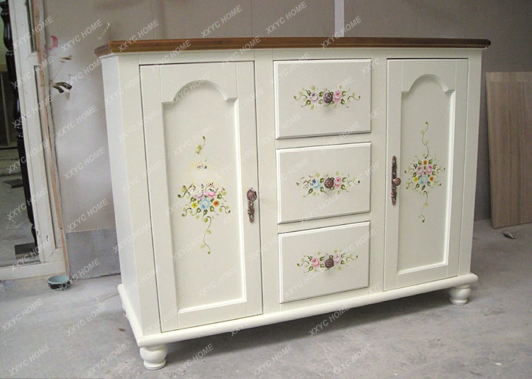 Idyllic Hand Painted Furniture Painted Sideboard Storage Cabinet Country Multi-Functional Storage Cabinet Solid Wood