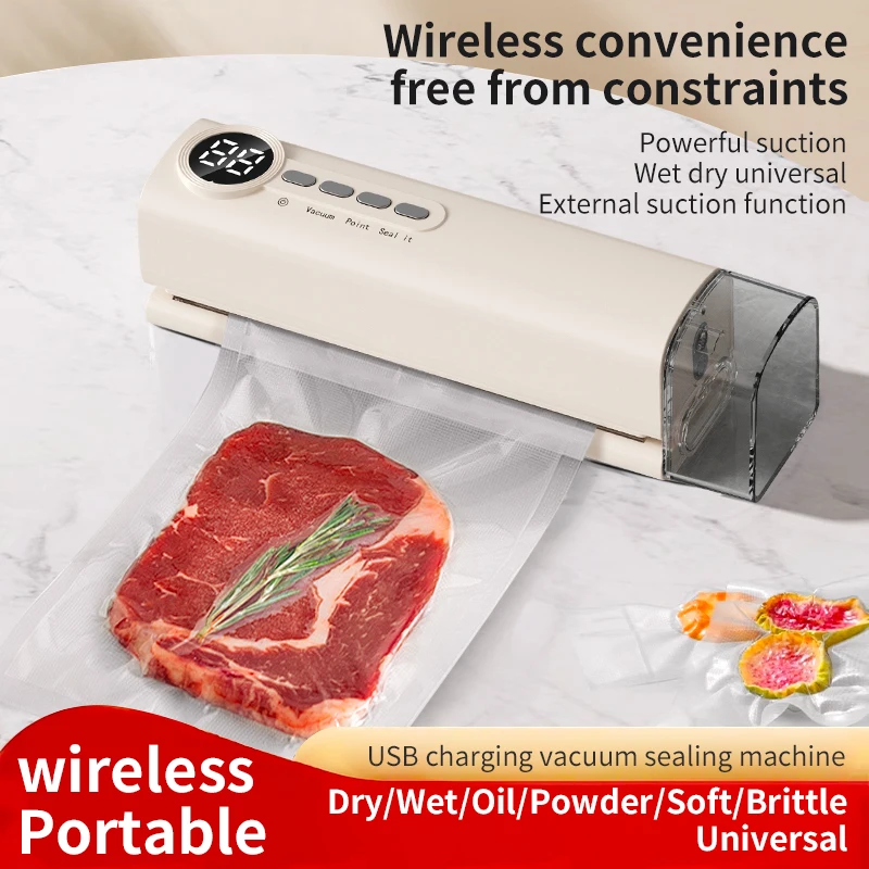 Handheld Vacuum Sealer Wireless Magnetic Suction USB Charging Universal Food Sealer for Kitchen Freshness Locking Sous Vide