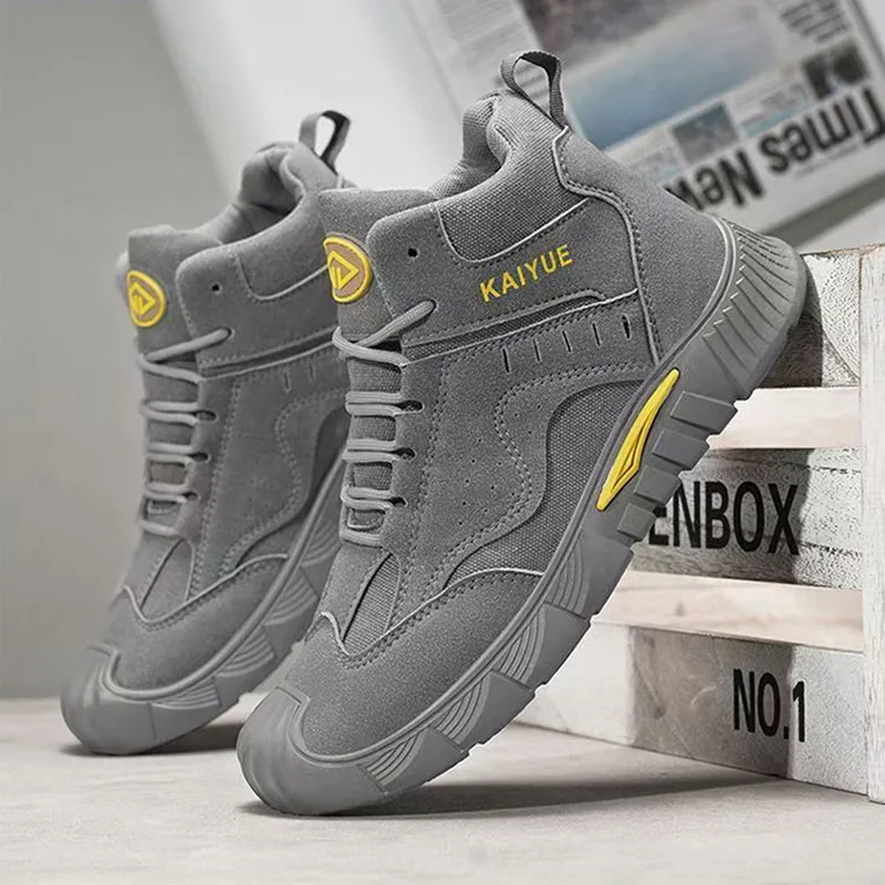 

Мужская рабочая обувь, уличная повседневная обувь на шнуровке с высоким берцем, противоскользящая и износостойкая защитная обувь