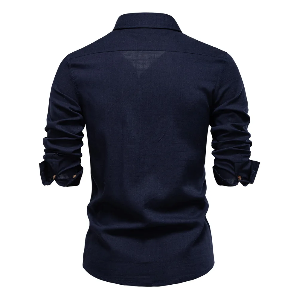 2025 Men's Y2K Casual Long Sleeve Shirt Spring Summer Solid Color Pocket Detail Euro Fit Cotton Streetwear Top Breathable Fabric