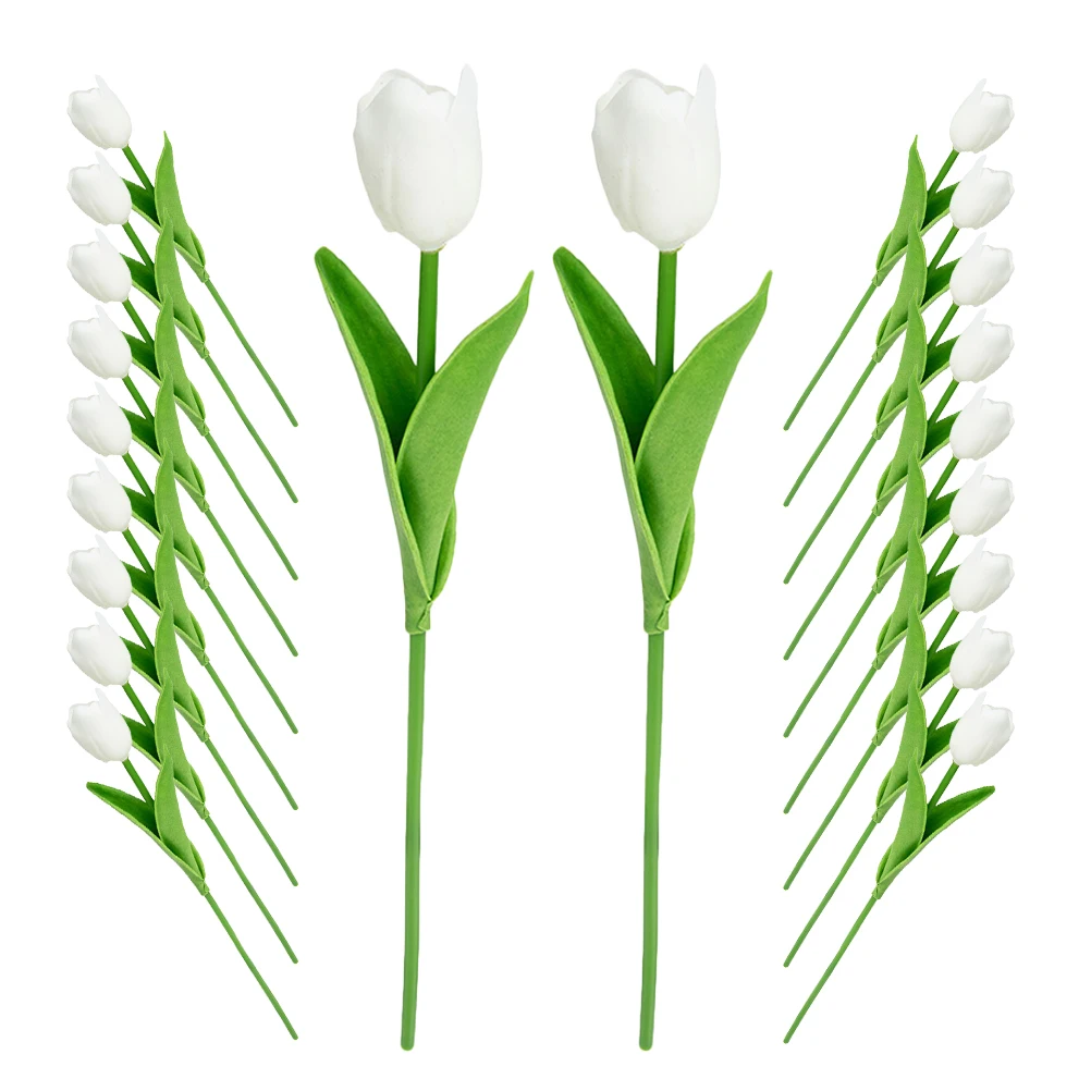 

20 Pcs Artificial Tulip Bouquet Lifelike Flowers for Home Bedroom Decor Wedding PVC Flower Arrangement Simulated Faux