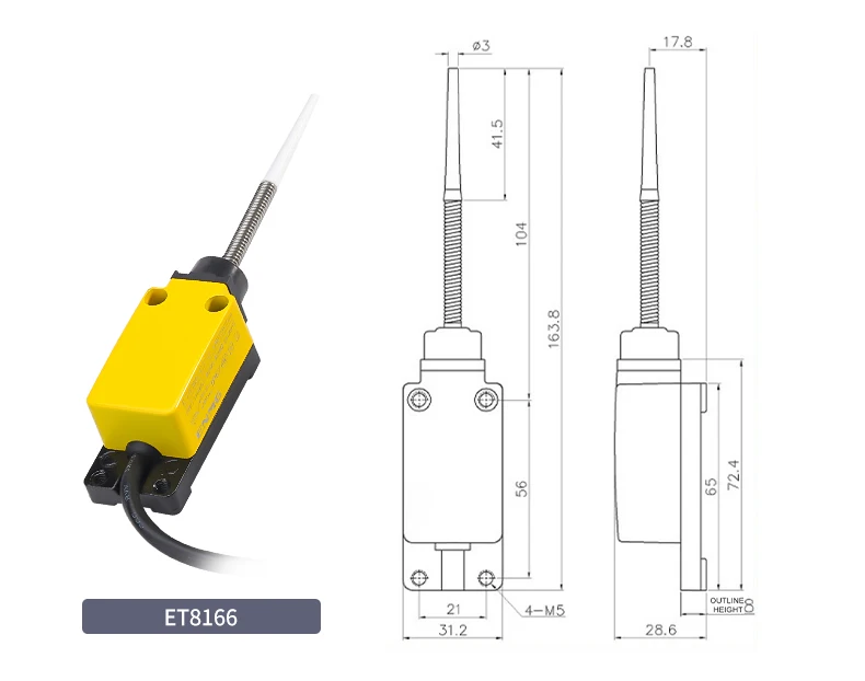 Waterproof ME-8100 Series Limit Switch AC250V 1NO/1NC Self-Reset Touch, Controller with DIN Rail, Mount for Industrial Machine