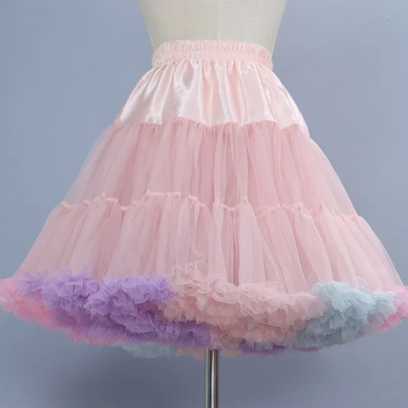 Women Petticoat Multi-Color Adult Puffy Tutu Skirt Layered Ballet Tulle Pettiskirts Dress Costume Underskirt
