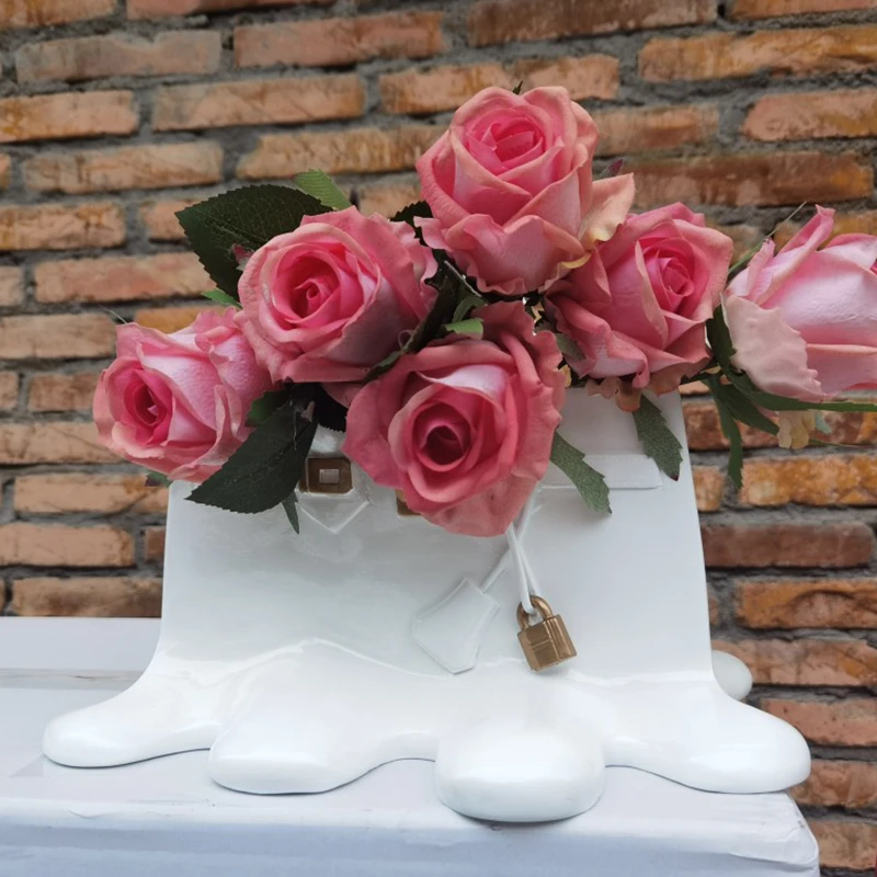 Factory Customized High Quality Electroplated Melted Bag Statue Bag Vase Ornaments for Home Decoration