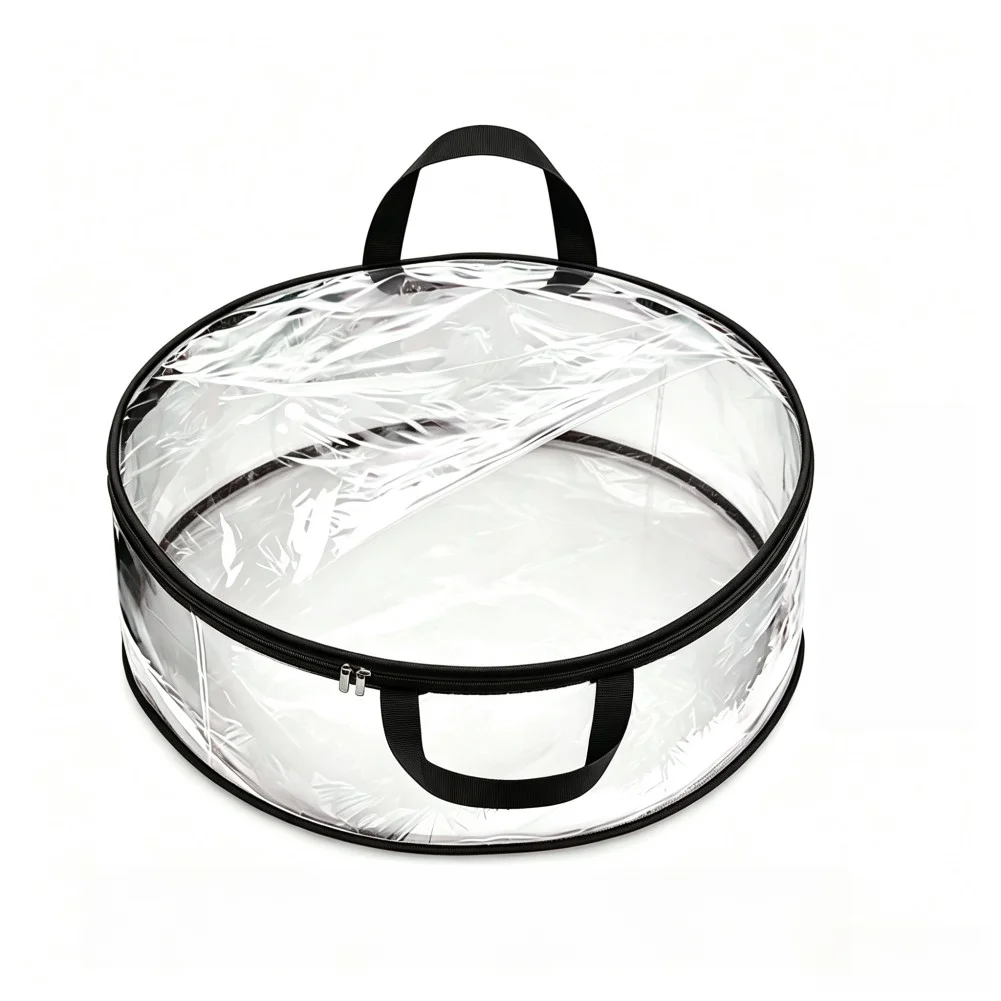 1pc Transparent Christmas Wreath Garland Storage Bag Waterproof Artificial Xmas Halloween Decoration Round Container With Handle