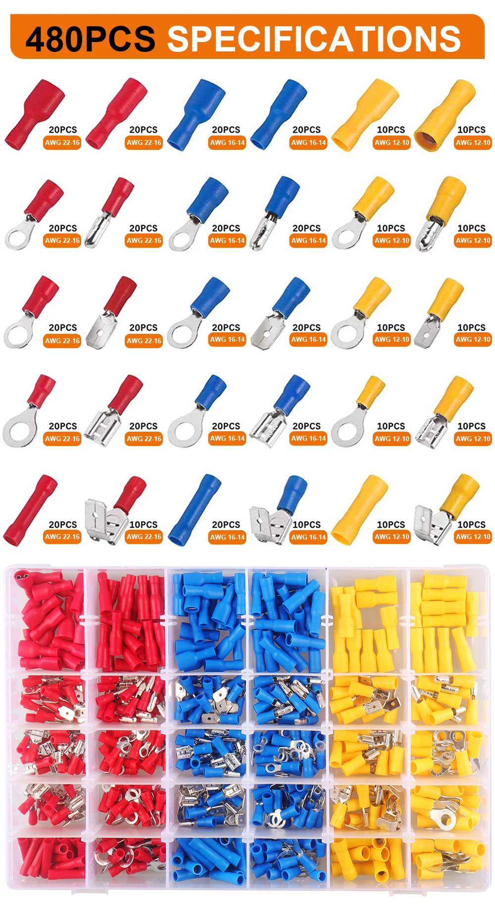 SN-02C Crimpzange, AWG22-13 Ratschendraht-Crimper für isolierte Steckverbinder – Sortimentsset für Stößen, Ringe, Spaten und Kabelschuhe – Detail 5