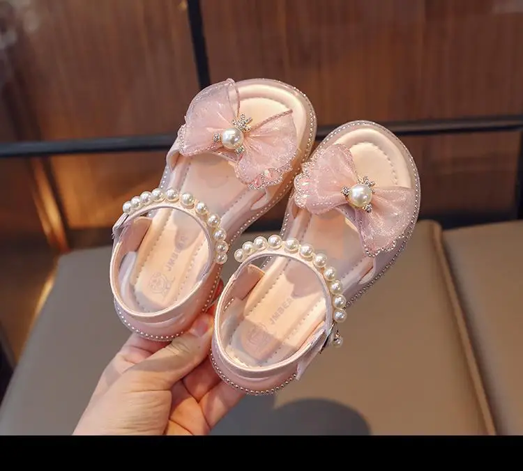

New Kids Sandals Toddler Open-Toe Shoes with Shiny Bowtie School Sandals for Girls Non-Slip Soft Sole Beach Sandals Breathable