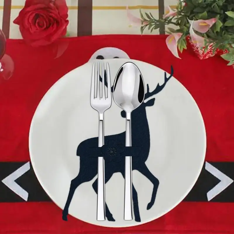 4 buah 3 warna pisau Natal dan pemegang garpu rusa alat makan saku tas alat makan kain tidak ditenun pengatur peralatan masak dekorasi meja