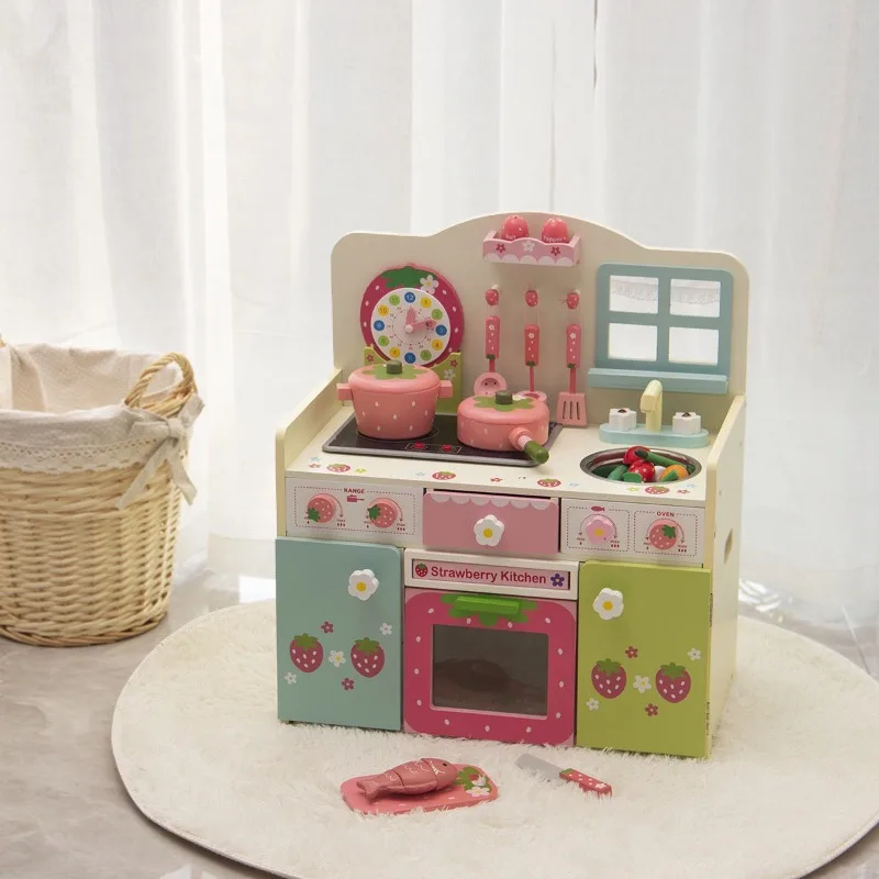 Children's play house simulation kitchen toy set, wooden baby stove cooking utensils, boys and girls puzzle