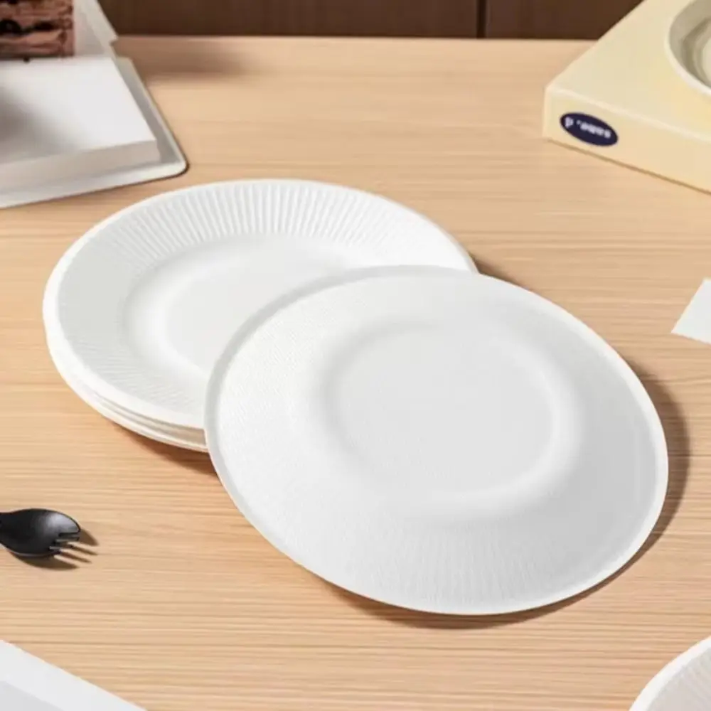 50Pcs Heat Resistant Disposable Paper Plates Round White Pulp Lunch Boxes Degradable Compostable Wedding Serving Tray