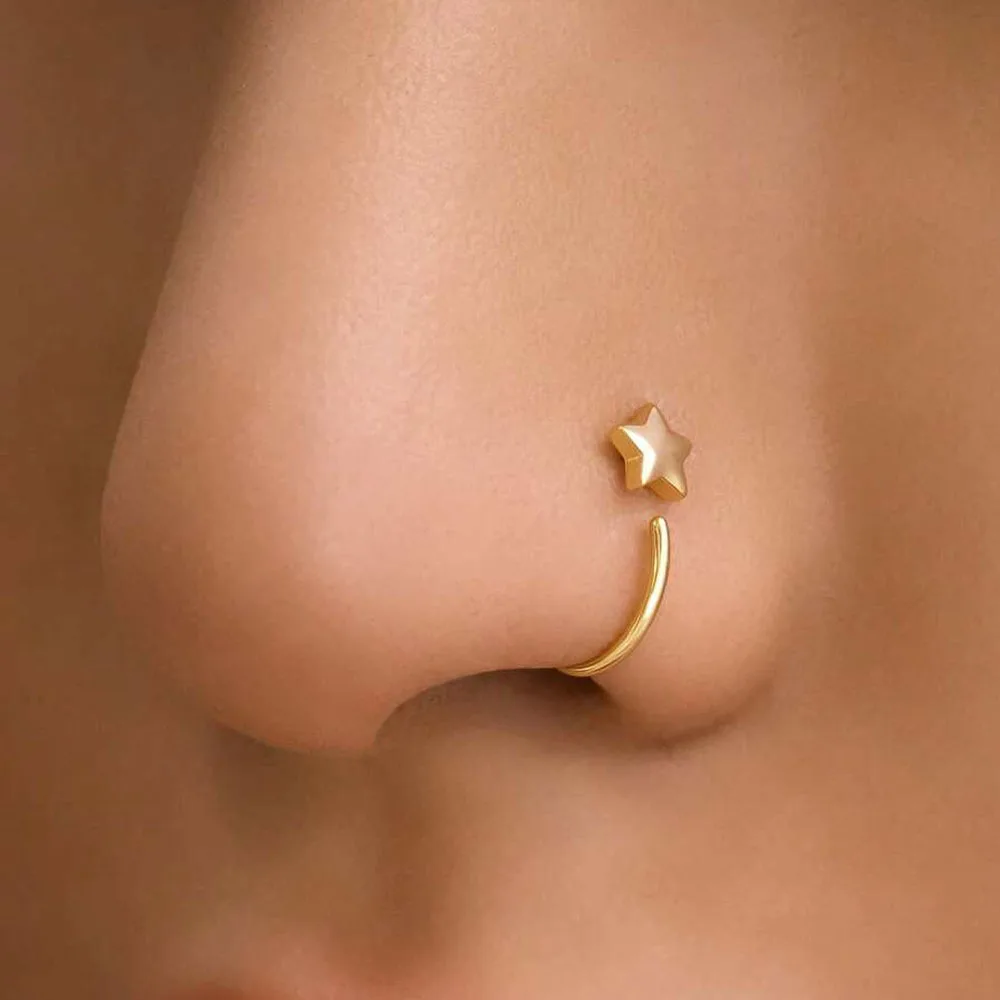 1 Stück 18K vergoldeter niedlicher Stern-Nasenring 20G-C-Form kleiner Nasenstecker Nasen-, Lippen- und Ohrpiercing-Schmuck für Frauen und Mädchen für den Alltag und Partys