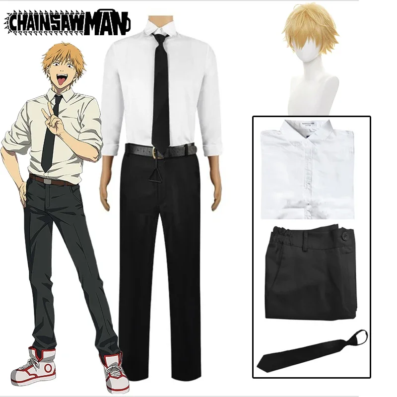 Denji Cosplay Anime motosierra hombre Denji Cosplay disfraz peluca pantalones camisa seguridad pública Devil Hunter disfraces de Halloween para hombres