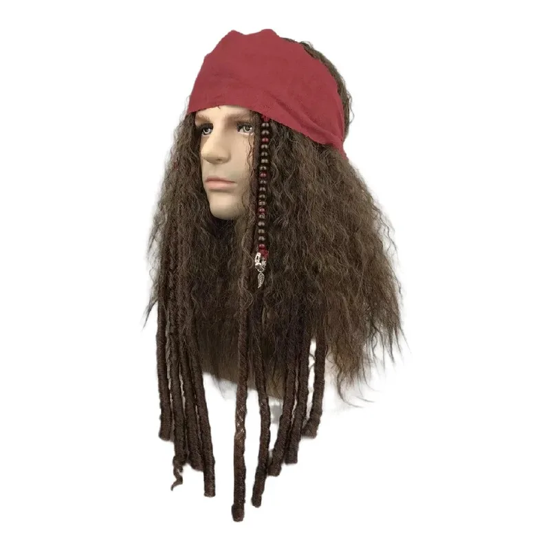 วิกผมโจรสลัดคอสเพลย์ แจ็ค สแปร์โรว์ วิกกัปตันพร้อมอุปกรณ์ครบชุด ผมสังเคราะห์ สำหรับงานปาร์ตี้ฮาโลวีน อุปกรณ์ประกอบชุด