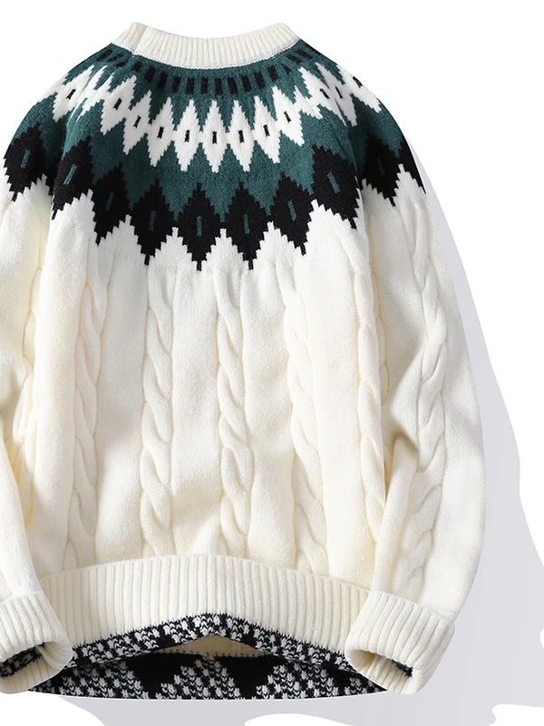 

Winter Thickened Soft Knit Sweater Men Casual Loose Fit Woolen Top Youth Full Zip Round Neck Pullover