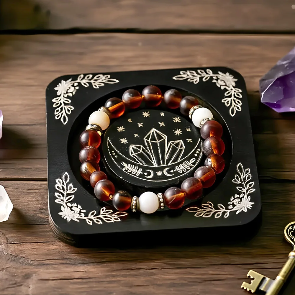 Wooden Jewelry Display Stand Round Beads Bracelet Tray Reusable Pendant Holder for Shop Showcase