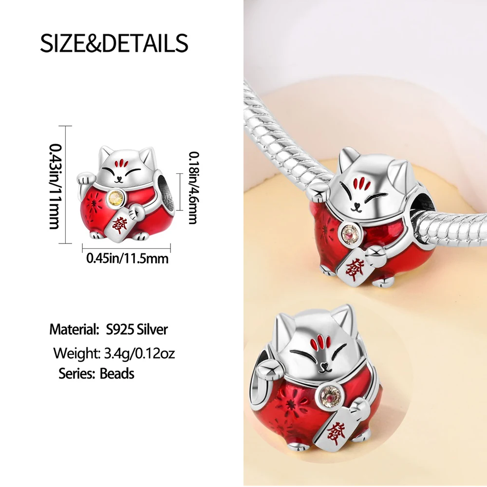 925 Sterling Silver Dragon&Lucky Cat&Lion Dance&God of Wealth&Lucky Bag Charm Fit Brand Bracelet Chinese New Year Gift