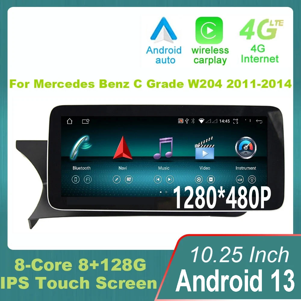 

Android 13 Car Radio GPS Navigation Video Carplay Auto For Mercedes Benz C Grade W204 2011-2014 NTG 4.5 System auto adapter