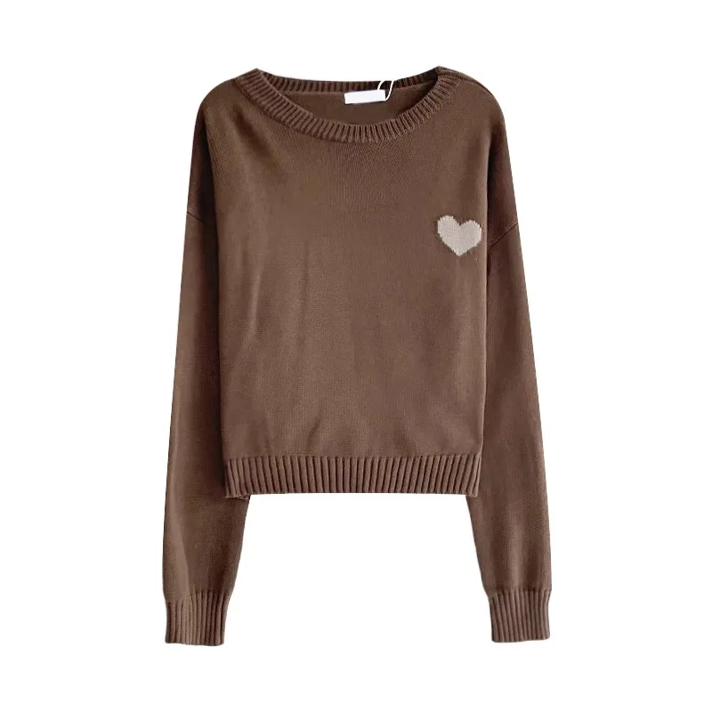 

Vintage Age Reducing Love Jacquard Loose Fit Slim Round Neck Casual Comfortable Long Sleeve Knitted Sweater
