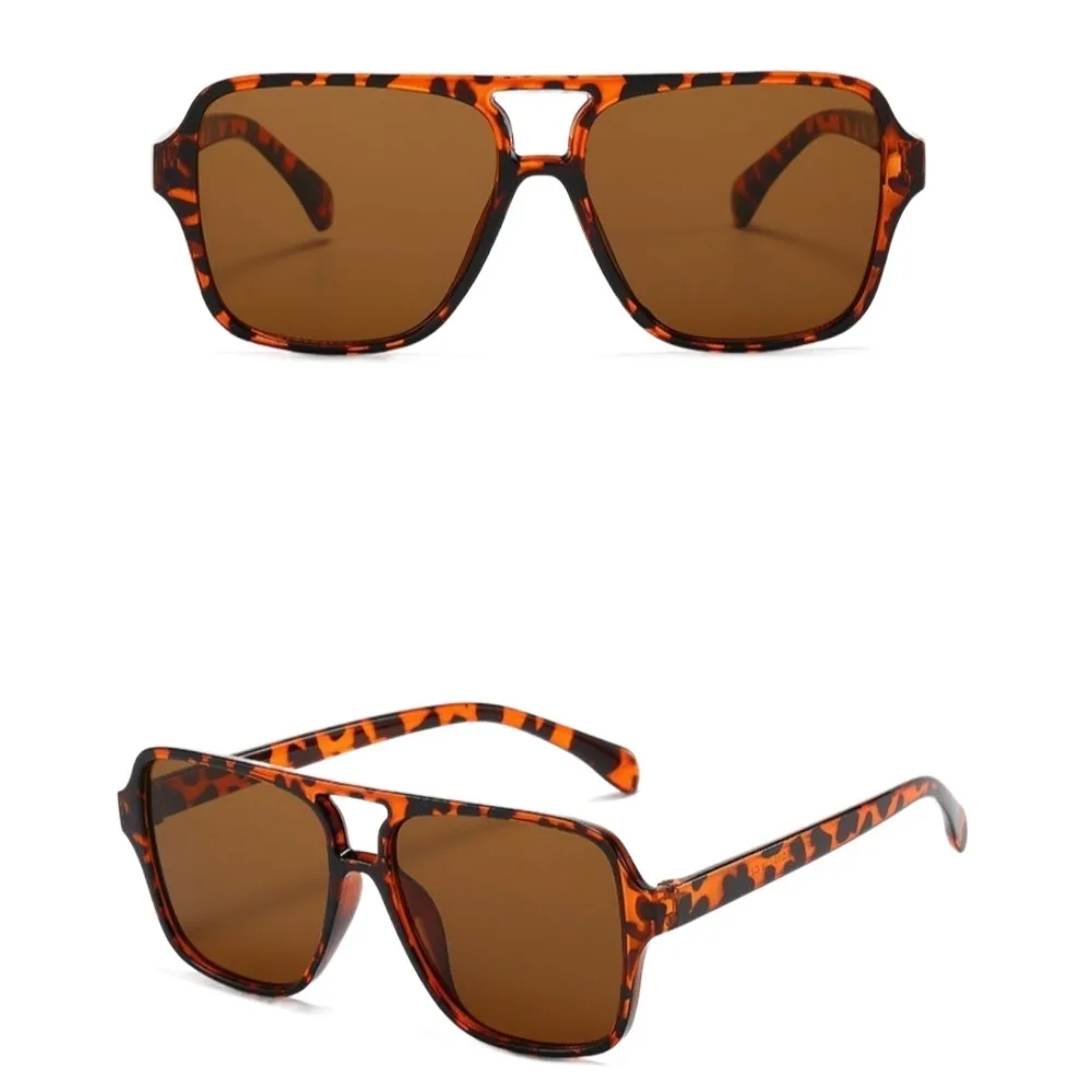 Lunettes de soleil carrées à grande monture avec protection UV, double barre, style pilote punk, imprimé léopard, UV400, rétro, unisexe