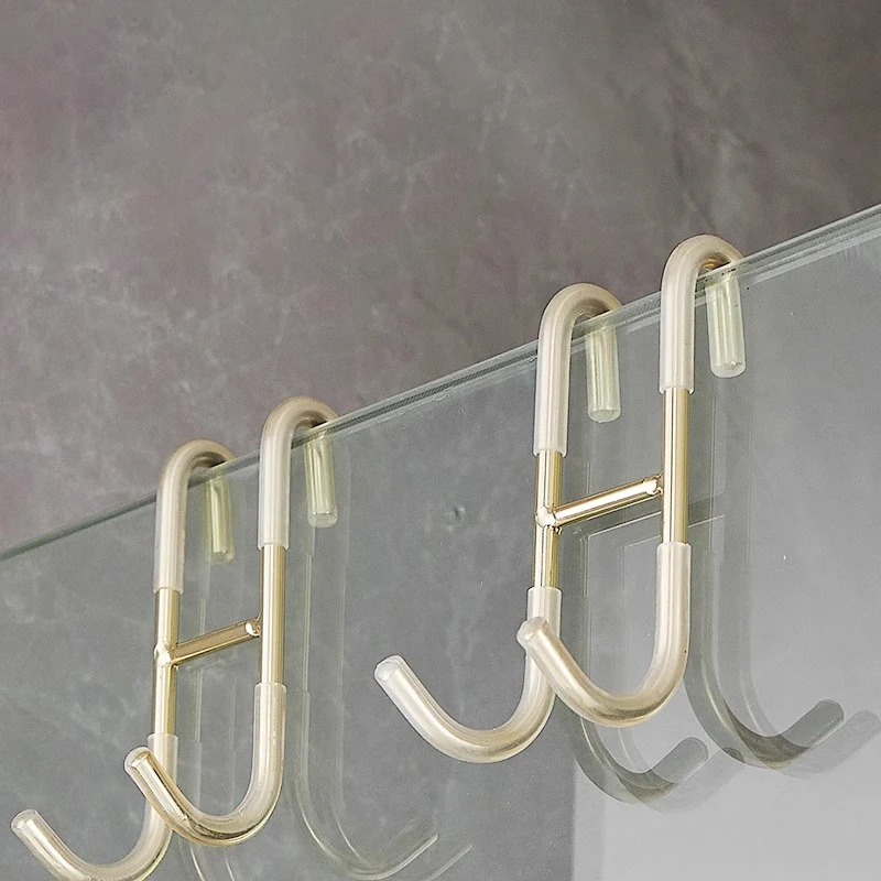 304 Stainless Steel Hook Free Punching Bathroom Shower Door Hook Over Glass Door Kitchen Cabinet Door Back Type Storage Hanger view 2