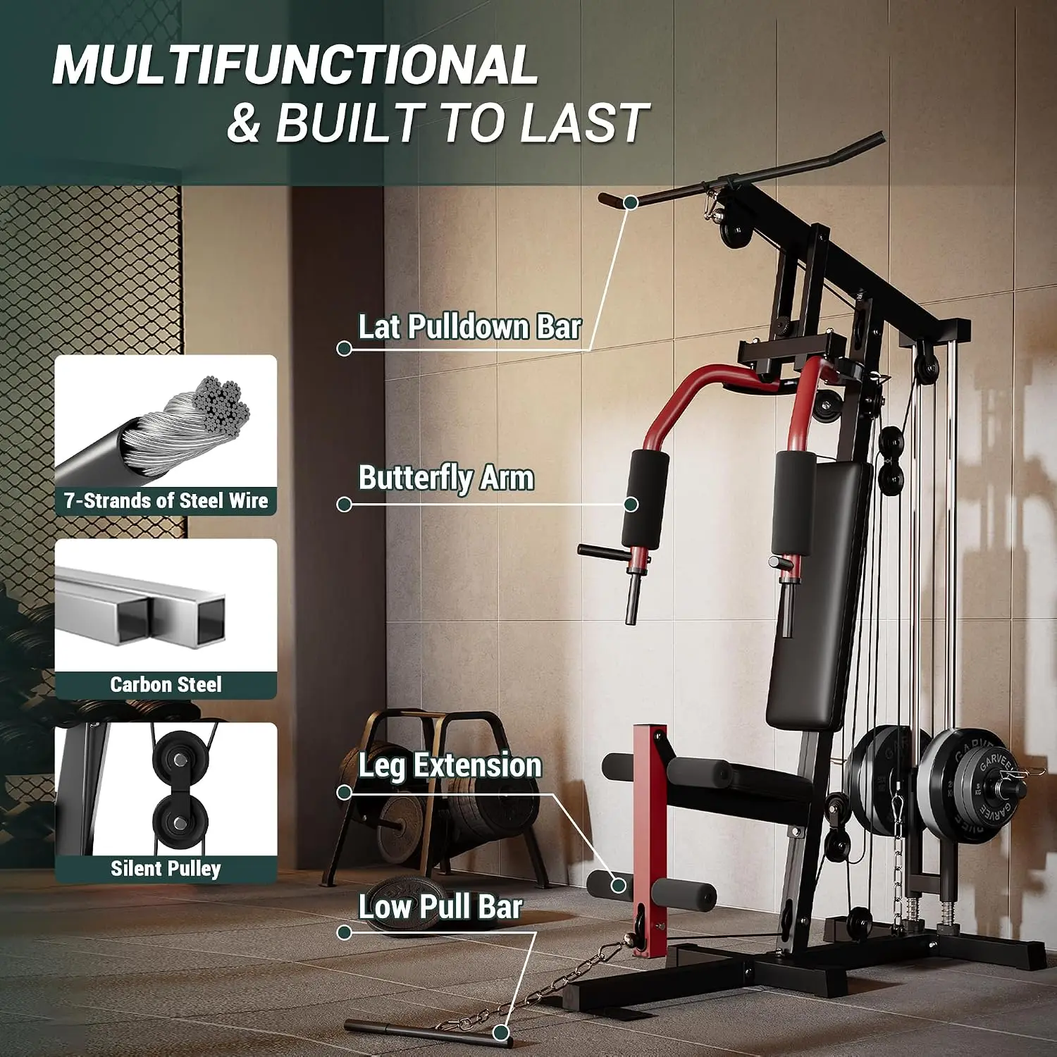 Multifunctional Home Gym Equipment - 300LBS Full Body Workout Machine with Lat Pulldown, Chest Press & Leg, Customized