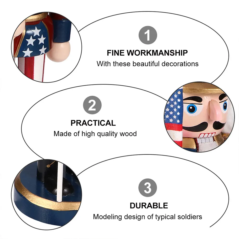

30Cm Patriotic Wooden Nutcracker Soldier Decor American Flag Movable Mouth Christmas Independence Day Table Shelf Fireplace