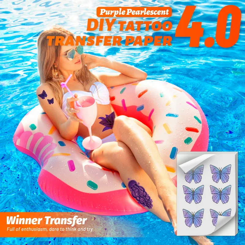 WinnerTransfer -50%Printable Temporary Tattoos Transfer Tattoo Paper Purple Skin Tattoo Print Paper for Inkjet or Laser Printer