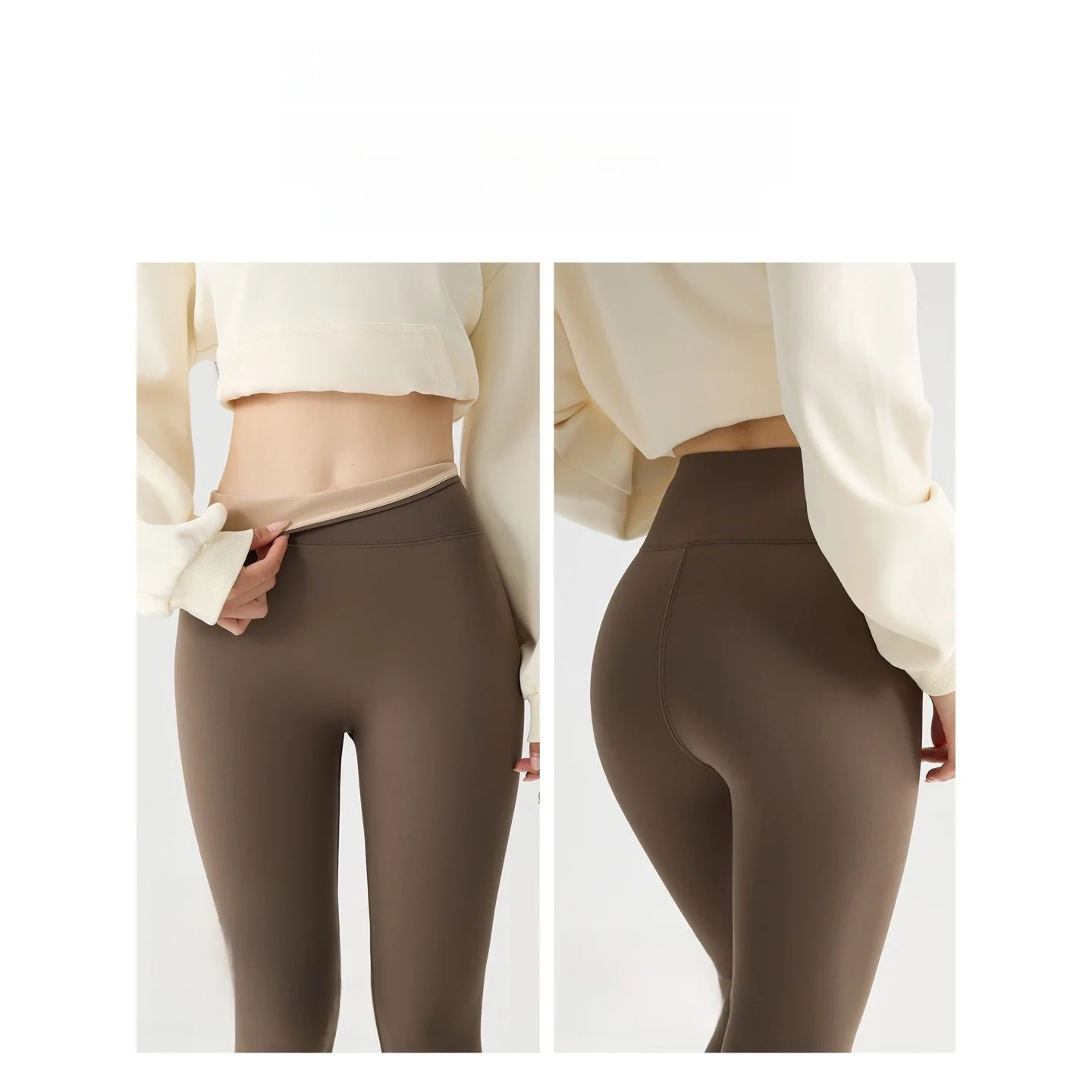 กางเกงโยคะเอวสูงผ้าหนาสำหรับผู้หญิง ฤดูใบไม้ร่วง ฤดูหนาว เสื้อผ้าสำหรับใส่ด้านนอก อุ่น กระชับหน้าท้อง กางเกงขายาว