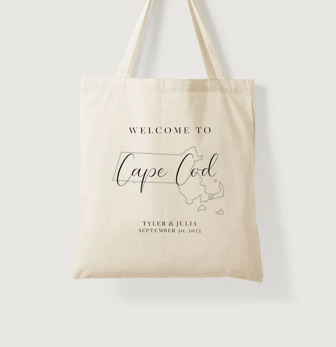 Massachusetts Wedding Tote - Massachusetts Wedding Guest Favor - Cape Cod Wedding Tote - State Outline Tote - Boston Wedding Wel