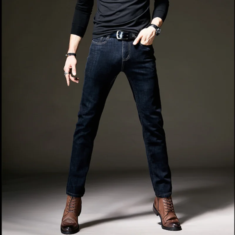 

2024 осень/зима удобные и теплые мужские зауженные джинсы Классическая брендовая одежда деловые повседневные эластичные Универсальные мужские джинсы
