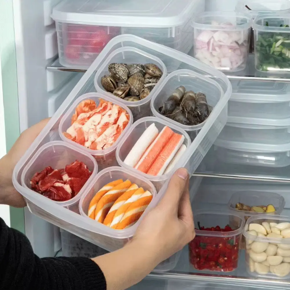 

Food Storage Container 6 Grids Refrigerator Storage Box Sealed Divided Fresh-keeping Box Trasparent Plastic Frozen Soup Box Rice