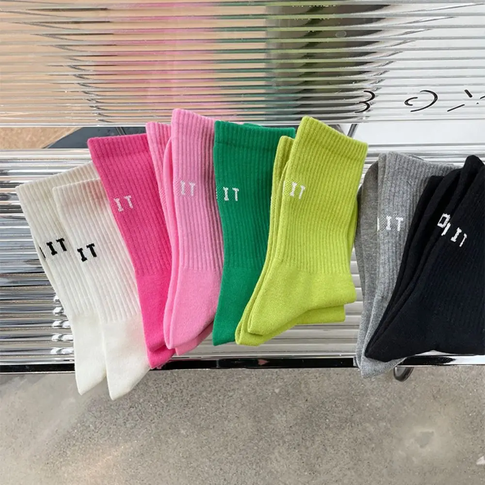 Fashion Colorful Pink Socks Letter Solid Letter Crew Socks Crew Socks Female Hosiery Calf Socks Giil