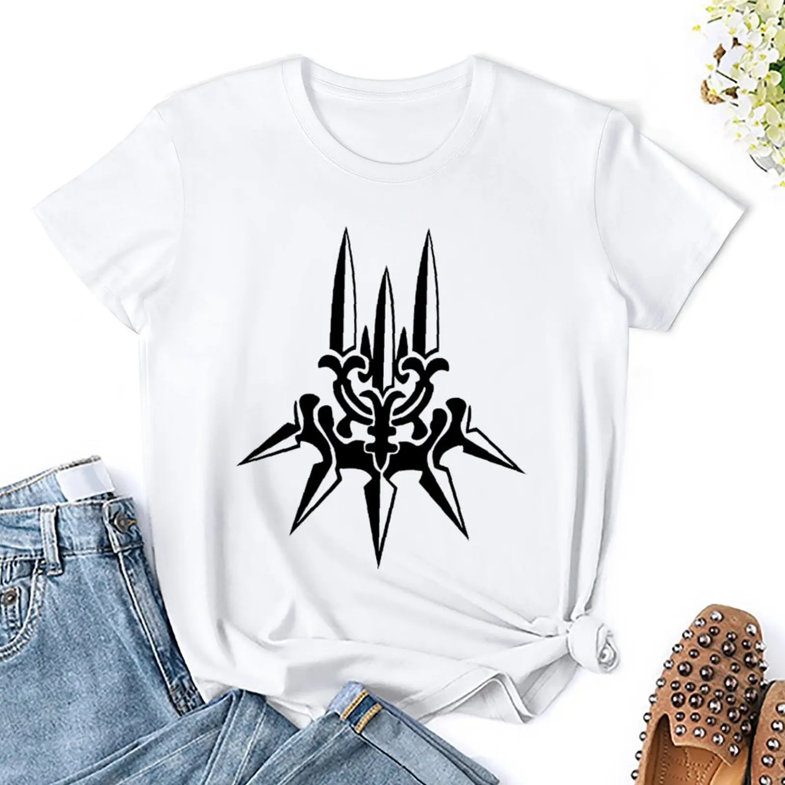 Fresh YoRHa Black Insignia Corner Print T-shirt  Campaign Tshirt Novelty Funny Joke Leisure