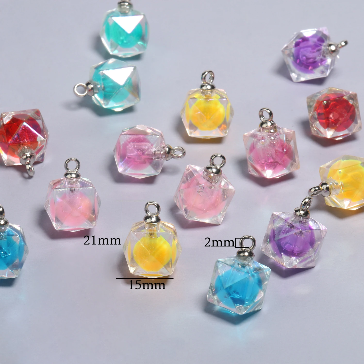 10pcs/lot 21x15mm Mini Acrylic AB Transparent Polygon Beads Charm Pendant Ornaments Jewelry Making DIY Bracelet  Accessories