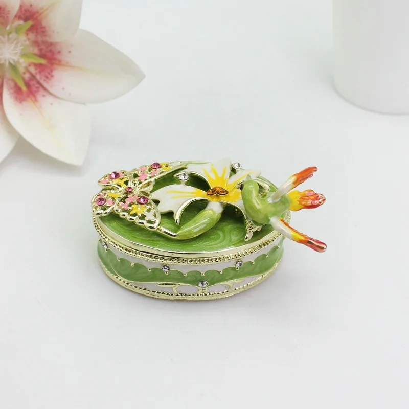 SHINNYGIFTS Hand Painted Enamel Hinged Trinket Box, Hinged Jewelry Organizer Box for Mini Ring Necklace ( Hummingbird on Box)