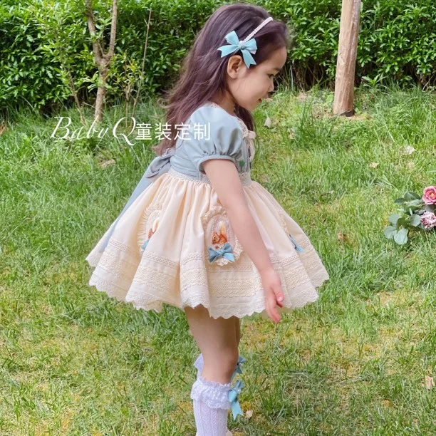 Summer Children Baby Girls Embroidered Floral Sweet Cotton Cute Cartoon Lace Doll Collar Party Princess Dresses Skirts 2-8 Years