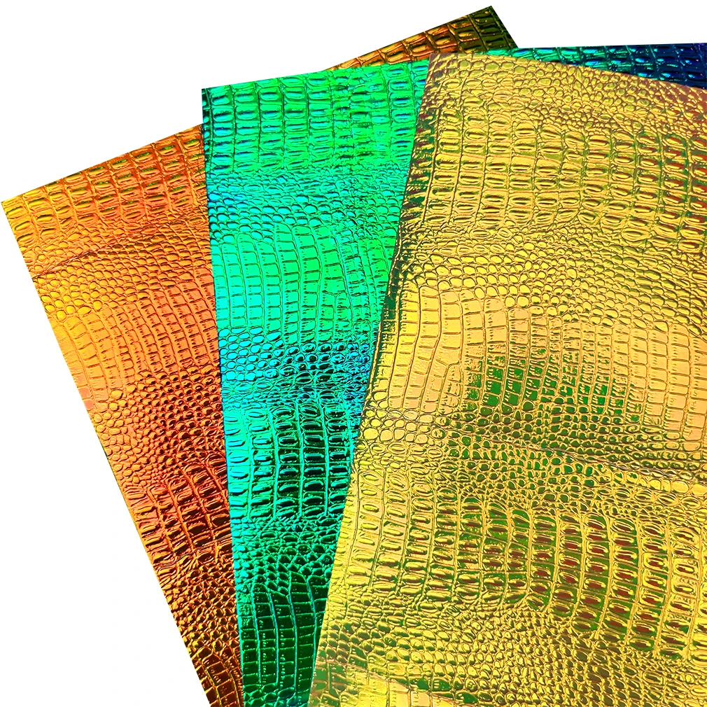 7pcs A4 Rainbow Alligator Skin PU Leather Fabric Embossed Faux Leather Fabric Crocodile Fabric Leather Upholstery Fabric DIY