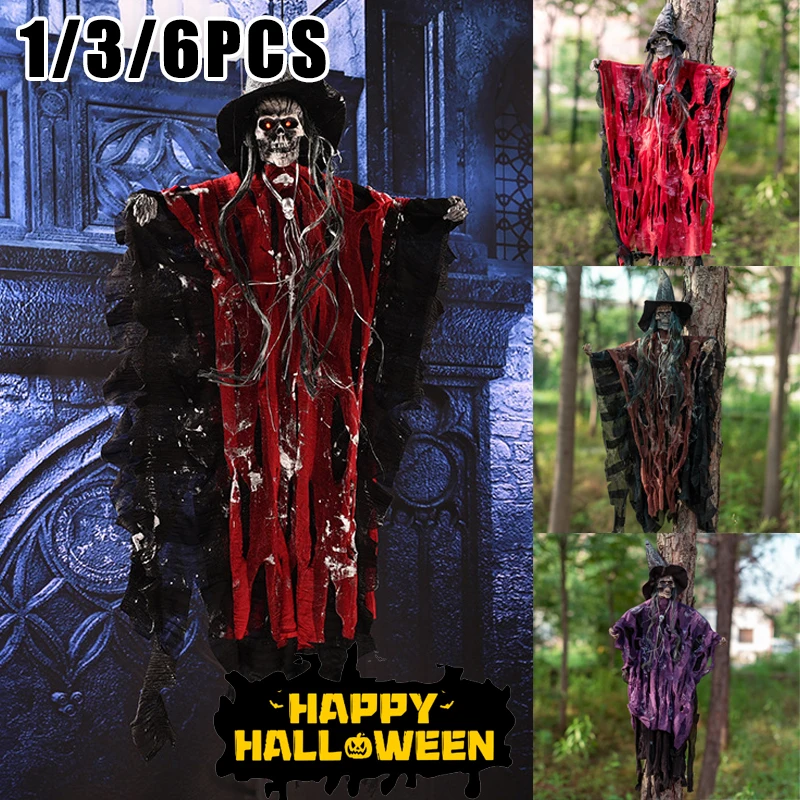 Horror Props for Halloween Haunted Houses Electric Toys Sound and Light Skull Ghost Heads Voice Controlled Small Hanging Ghost