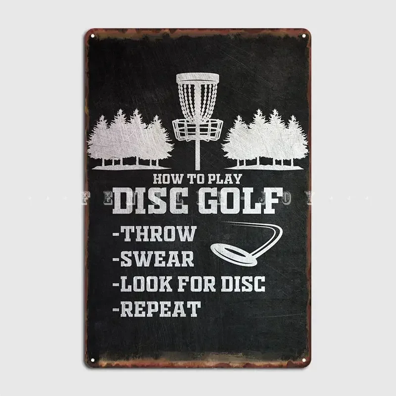Metallschild „How To Play Disc Golf“ für Club, Party, Zuhause, Retro-Wandtafel, Blechschild, Poster